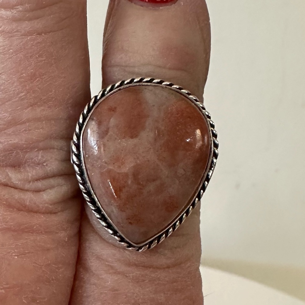 Sunstone gemstone silver overlay stamped 925 ring size adjustable